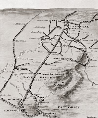 1916年の南アフリカ共和国のキッチナー卿のブロックハウスシステムの地図 作： Unbekannt Unbekannt